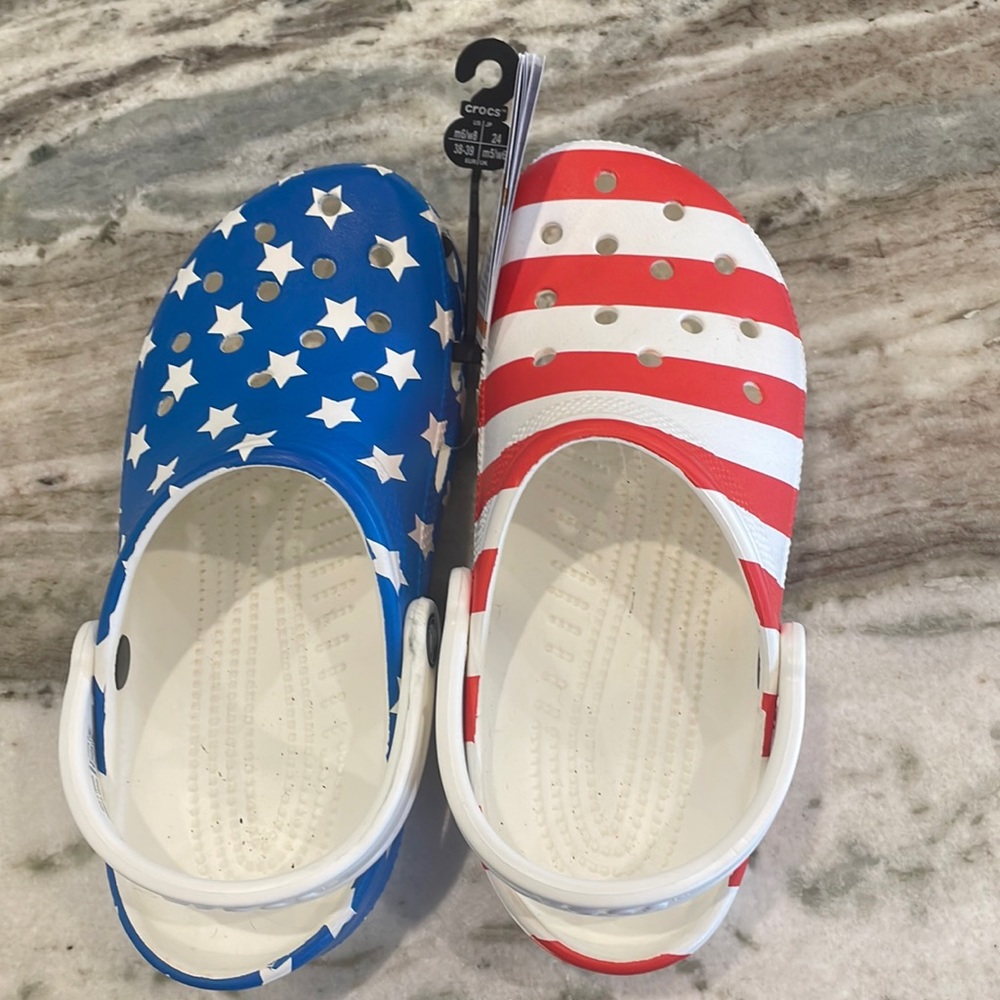 Never worn American flag CROCS